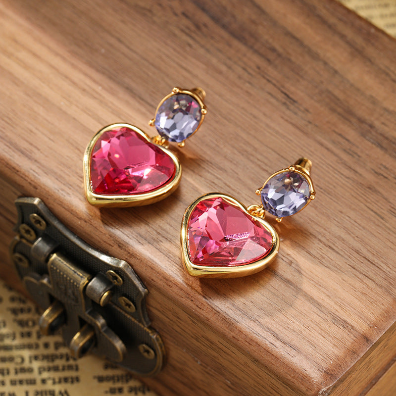 Vintage Red Heart Design 18k Gold Plated Drop Earrings