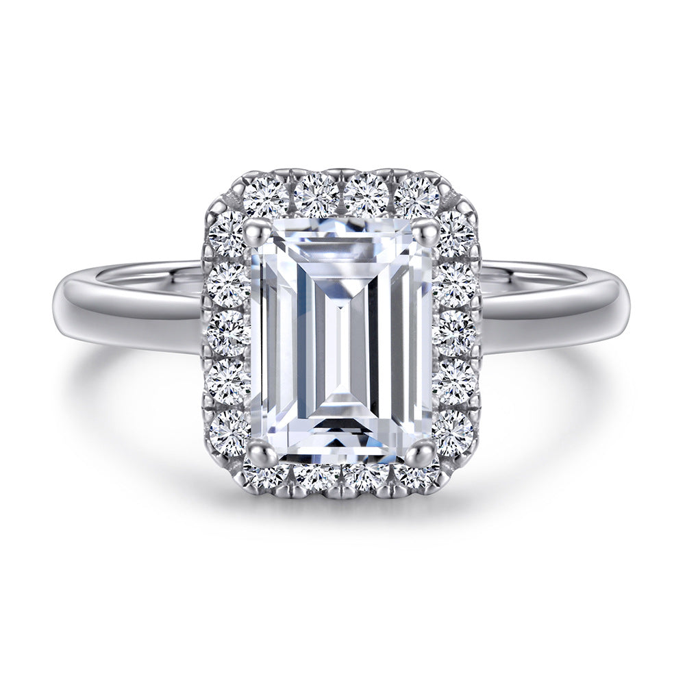 2PCS 2.0ct Emerald Cut Halo Engagement Ring Set in Sterling Silver