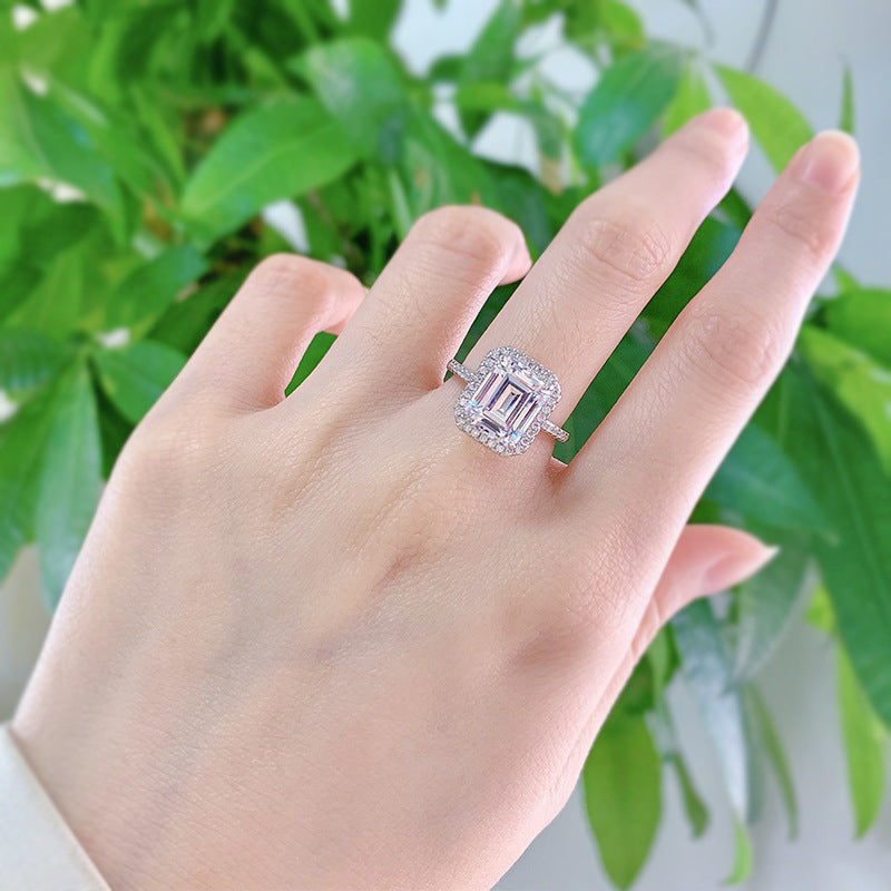 Vintage Halo 3.0ct Emerald Cut Engagement Ring In Sterling Silver
