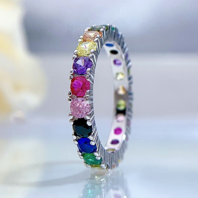 Rainbow Eternity Sterling Silver Band