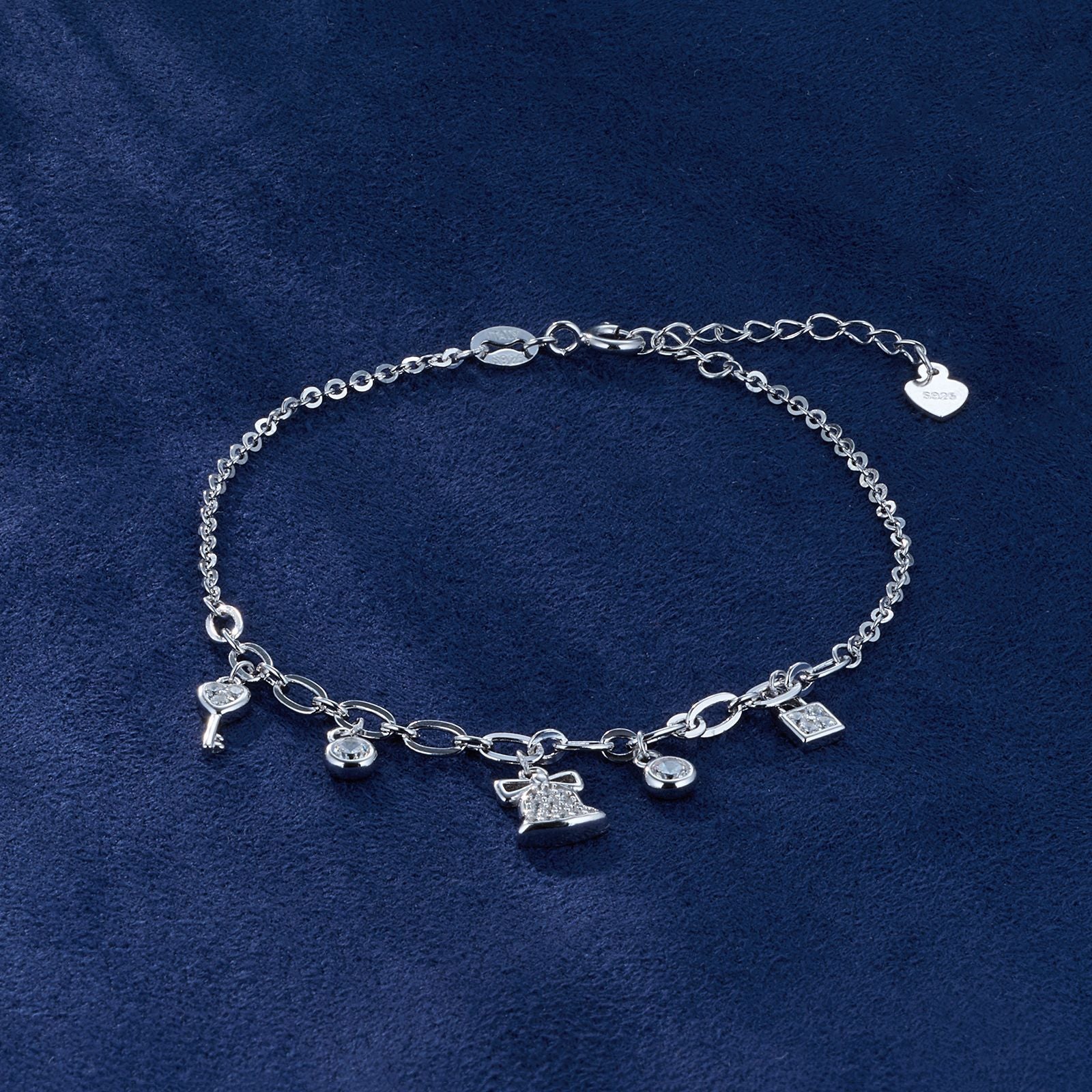 925 Sterling Silver Creative Bell and Key Christmas Bracelet for Women