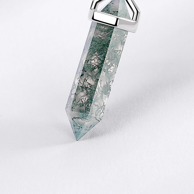 Green Moss Agate Warhead Design Sterling Silver Neckalce