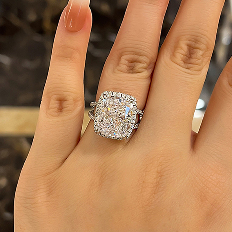 Luxurious Split Shank Halo Cushion Cut Sterling Silver Engagement