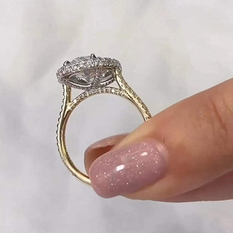 Carat Oval Cut Two Tone Sterling Silver Engagement Ring