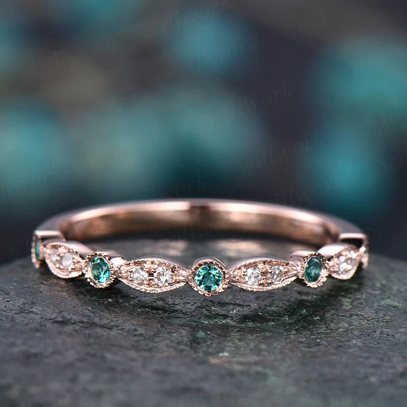 White Paraiba Tourmaline Half Eternity Stackable Wedding Band