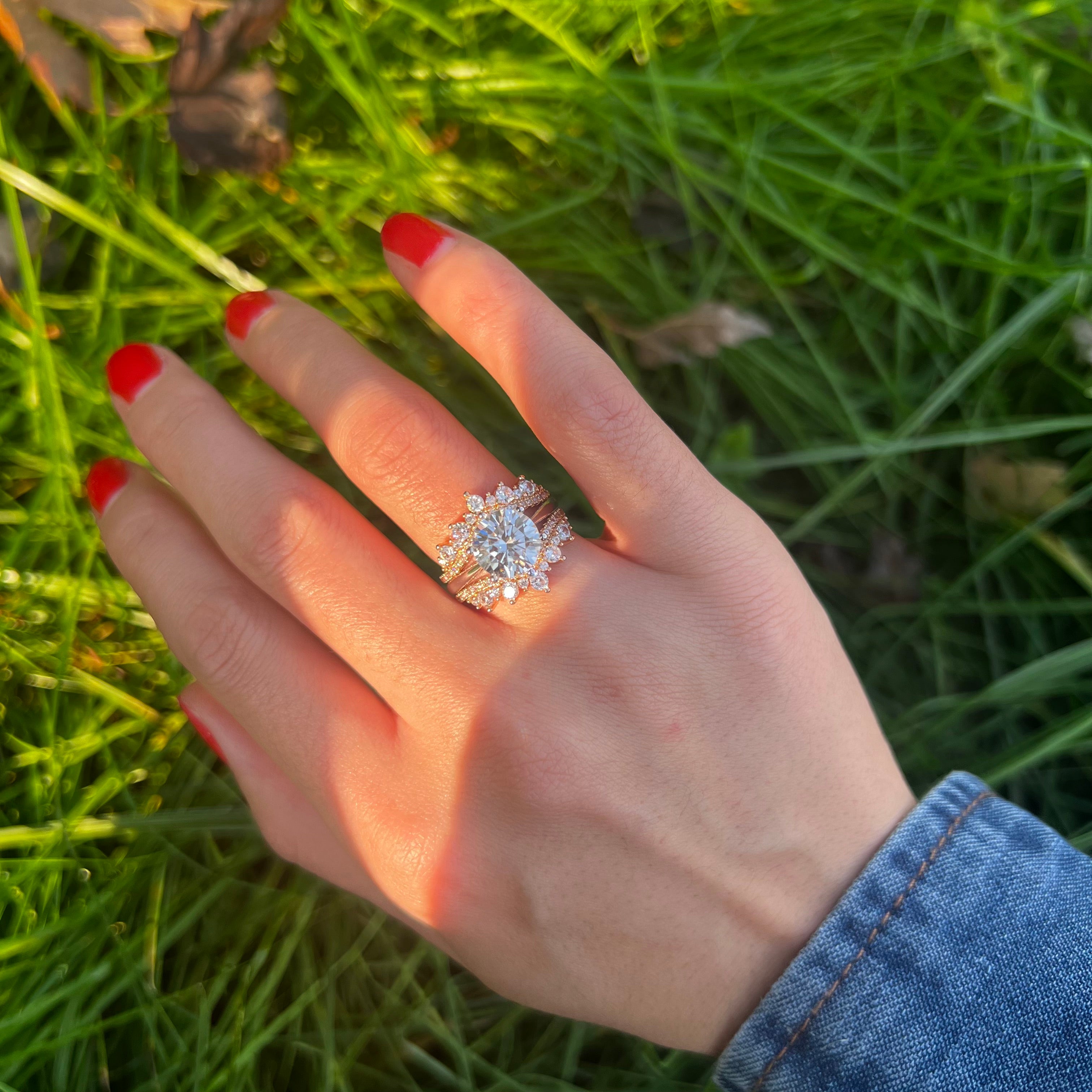 2 Pcs Round Cut Insert Bridal Set In Sterling Silver