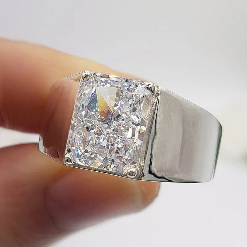 Handmade 3.5ct Radiant Cut White Sapphire Classic Sterling Silver Men's Ring