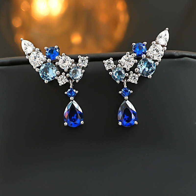 “Celestial Bloom” Blue & White Gradient Drop Earrings in 925 Sterling Silver