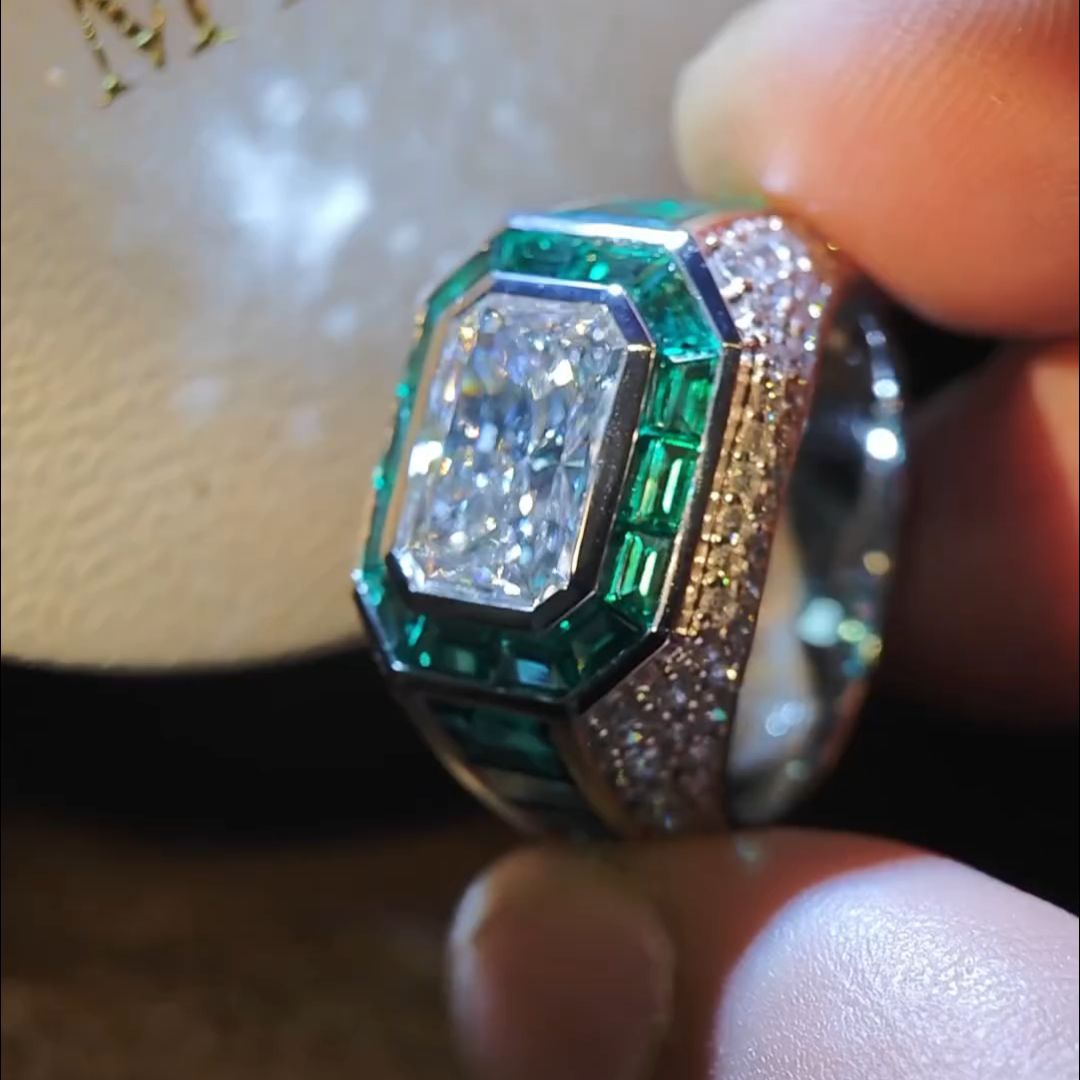 6ct Princess Cut Emerald Handmade Sterling Silver Men's Ring