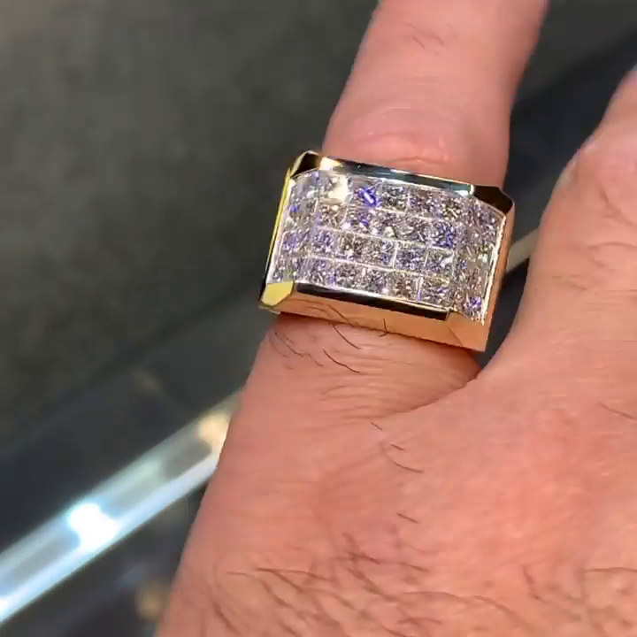 5ct Princess Cut White Sapphire Yellow Gold Handmade Men's Ring