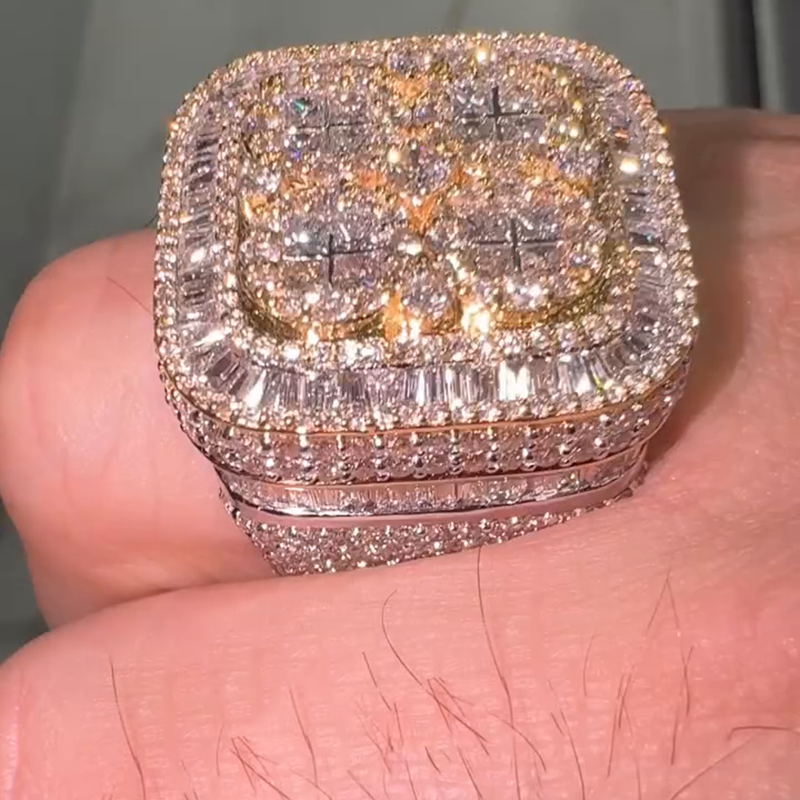 Handmade 6.5ct Princess Cut White Sapphire Pave Set Band Yellow Gold Men's Ring