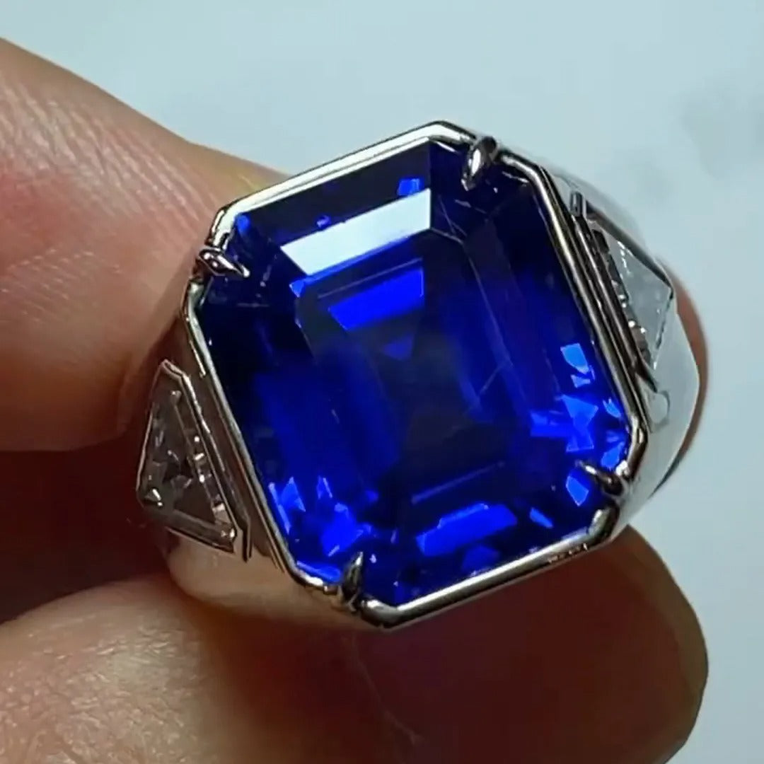 Handmade 10ct Cushion Cut Sapphire Sterling Silver Men's Ring