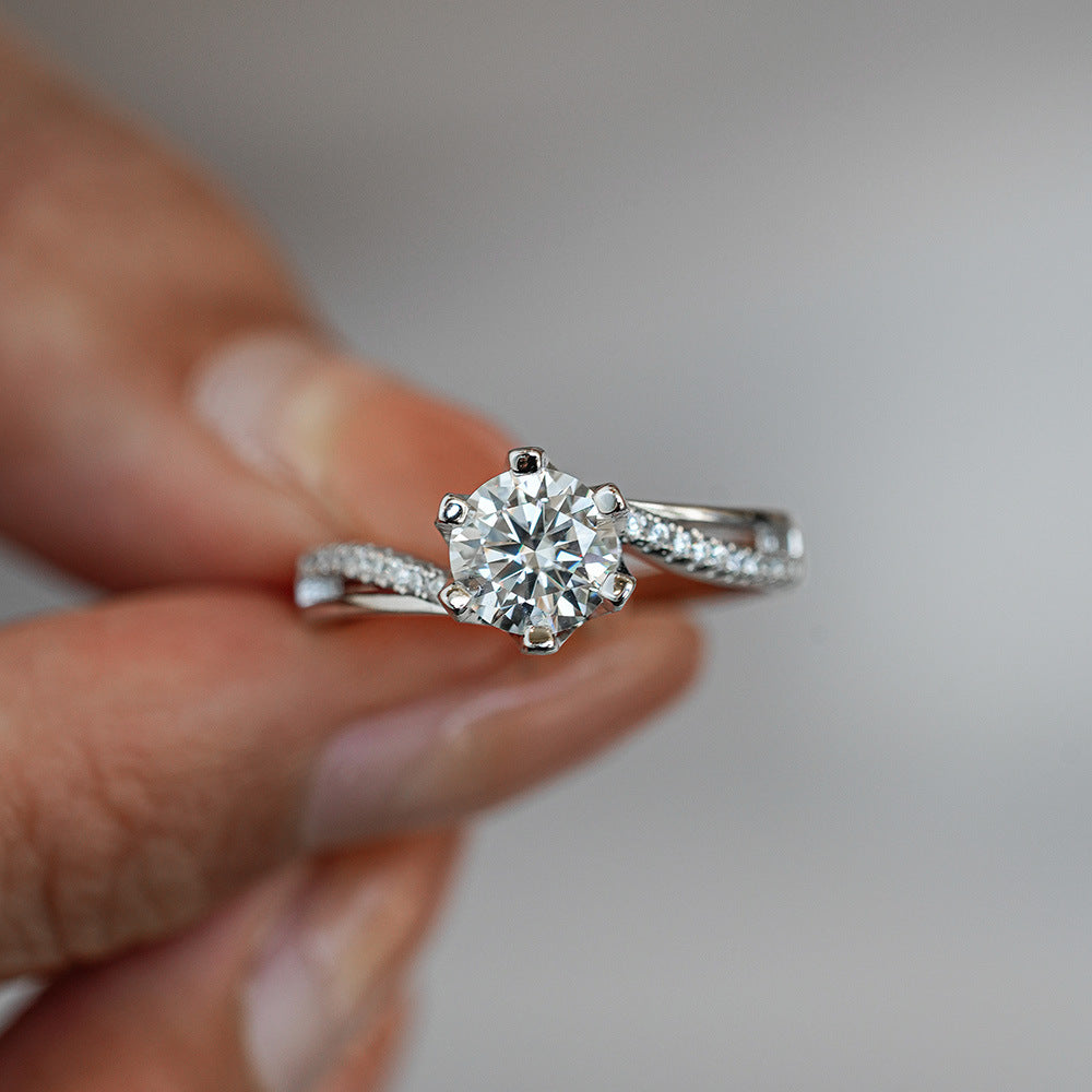 1 Carat D Color Moissanite Sterling Silver Ring