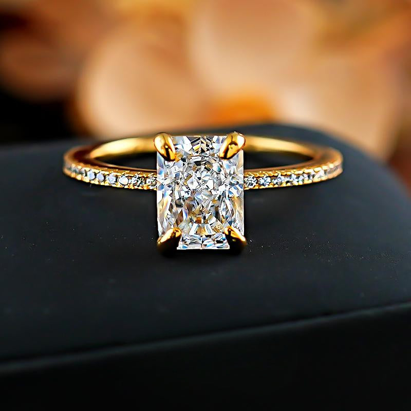 Simple 2.0 CT Radiant Cut Golden Tone Ring