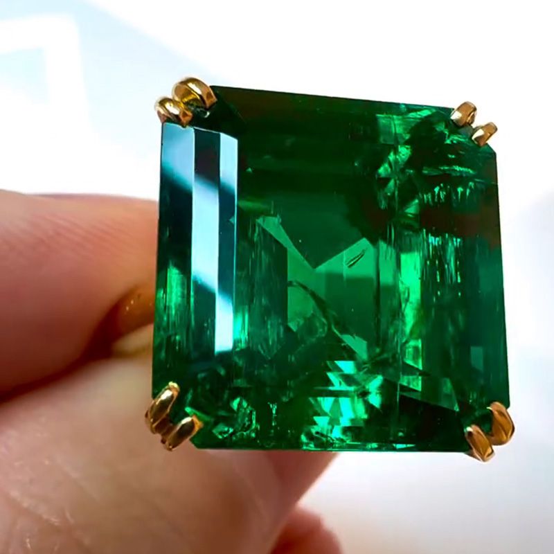 Handmade 12ct Asscher Cut Emerald Green Yellow Gold Simple Men's Ring