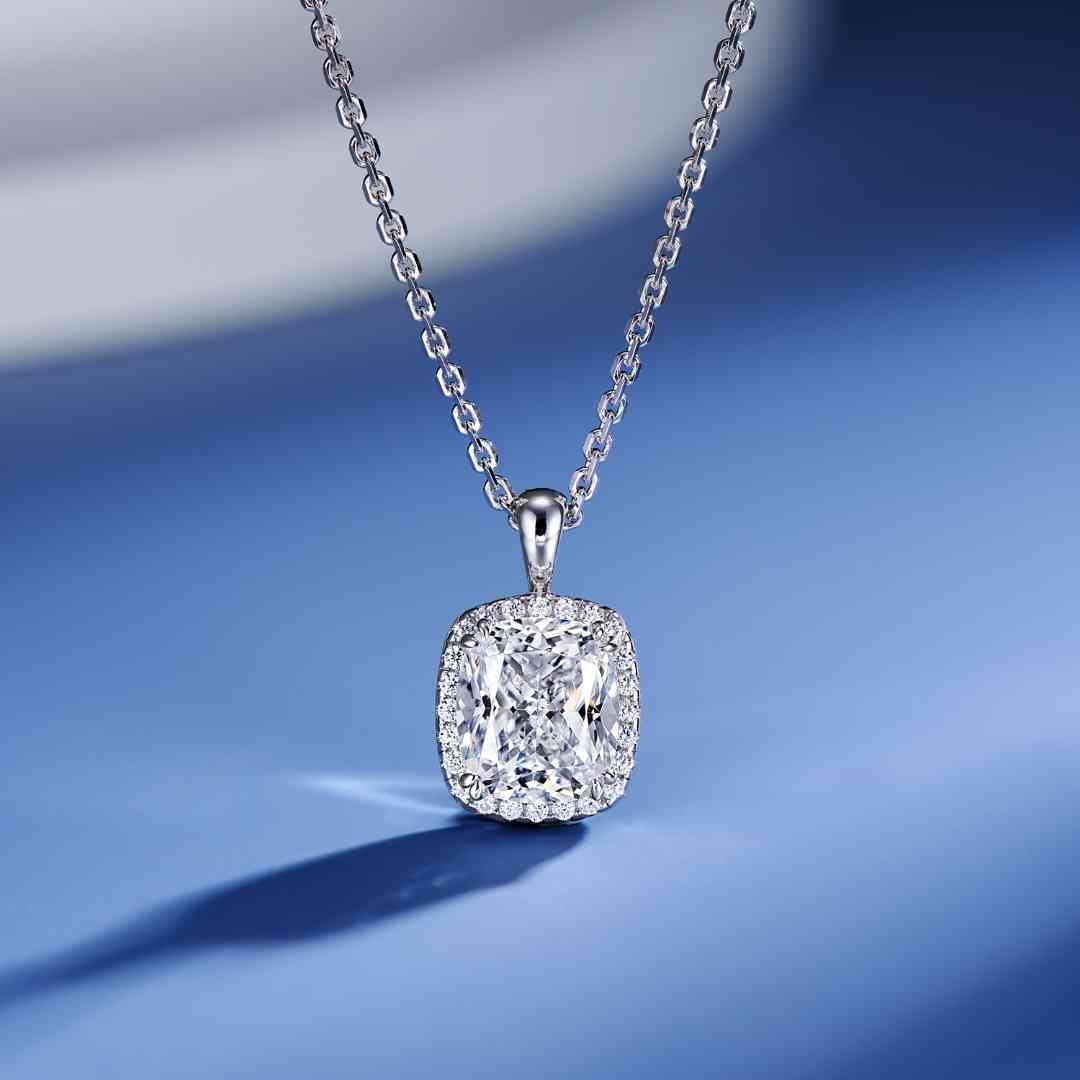 2CT Cushion Cut Halo Pink & White Adjustable Necklace