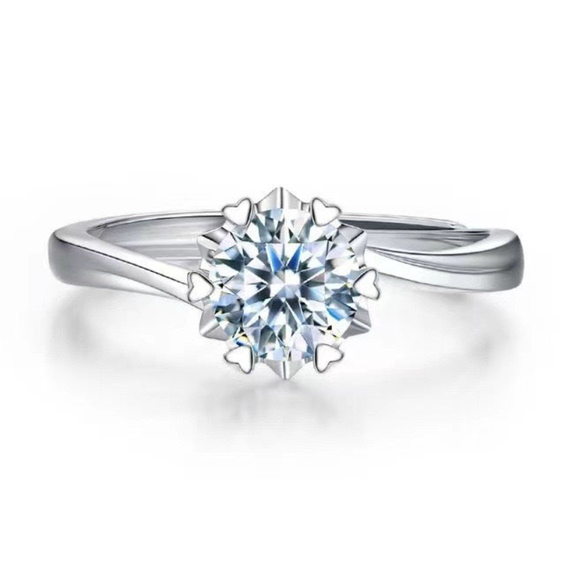 1/2 Carat D Color Snowflake Shape Bypass Shank Moissanite Sterling Silver Engagement Ring