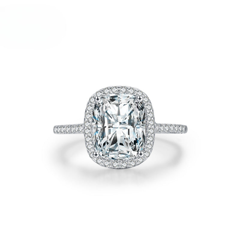 3ct Radiant Cut Halo Engagement Ring in Sterling Silver