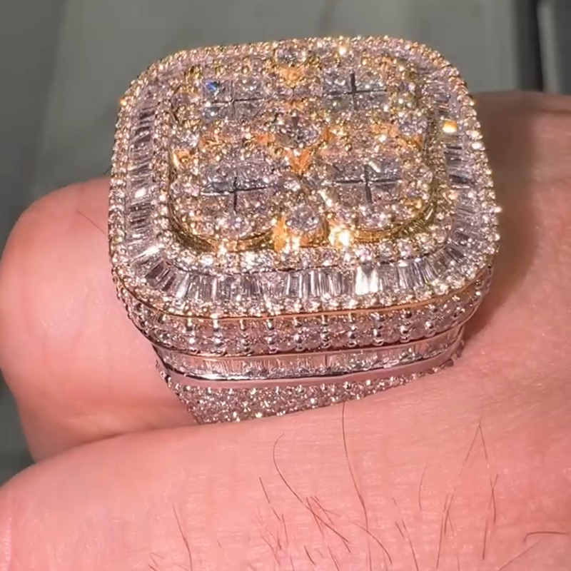 Handmade 6.5ct Princess Cut White Sapphire Pave Set Band Yellow Gold Men's Ring