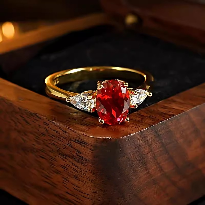 Classic Three-Stone 1.5ct Over Cut Ruby Red Engagement Ring