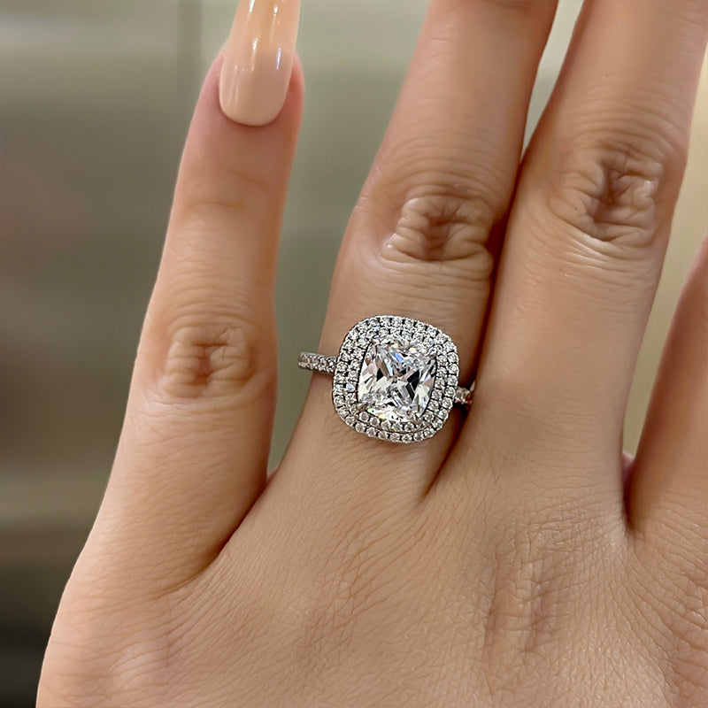 Double Halo Cushion Cut Bridal Set Ring Enhancer in Sterling Silver