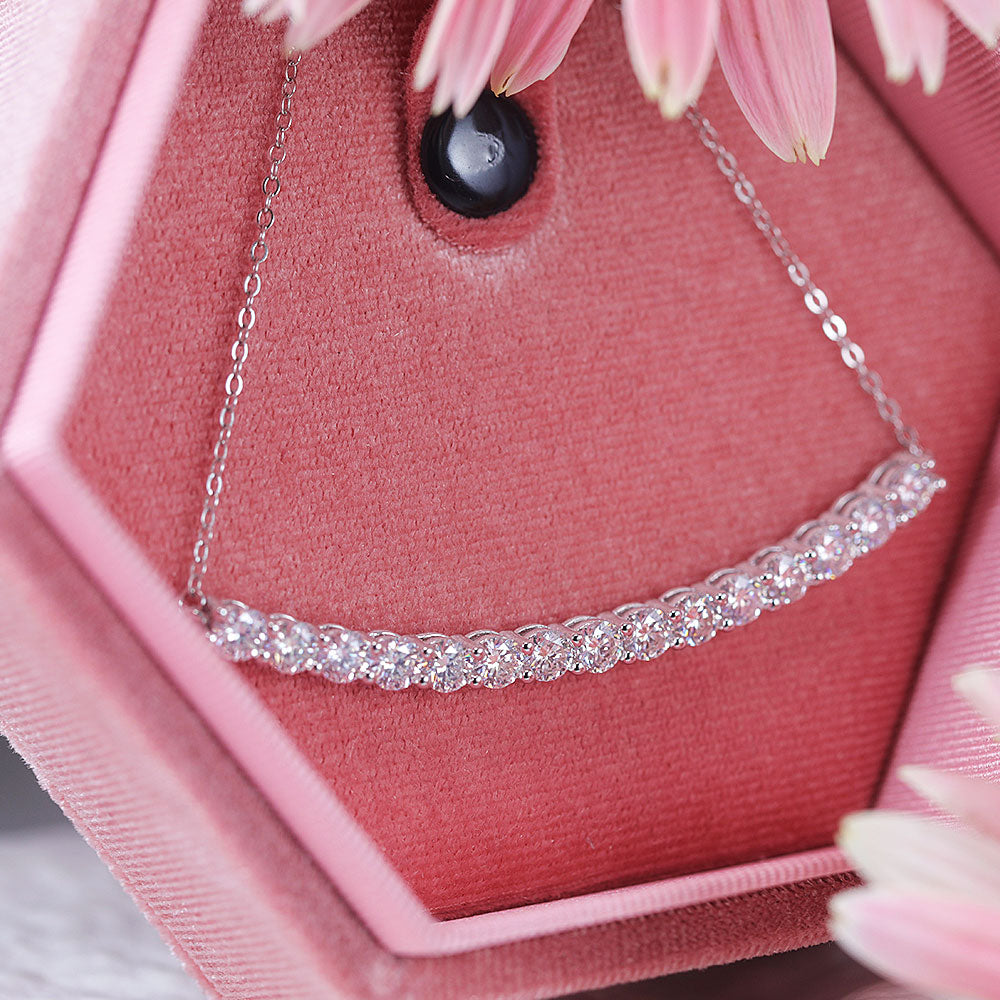 Smile Design Paved Sterling Silver Moissanite Necklace