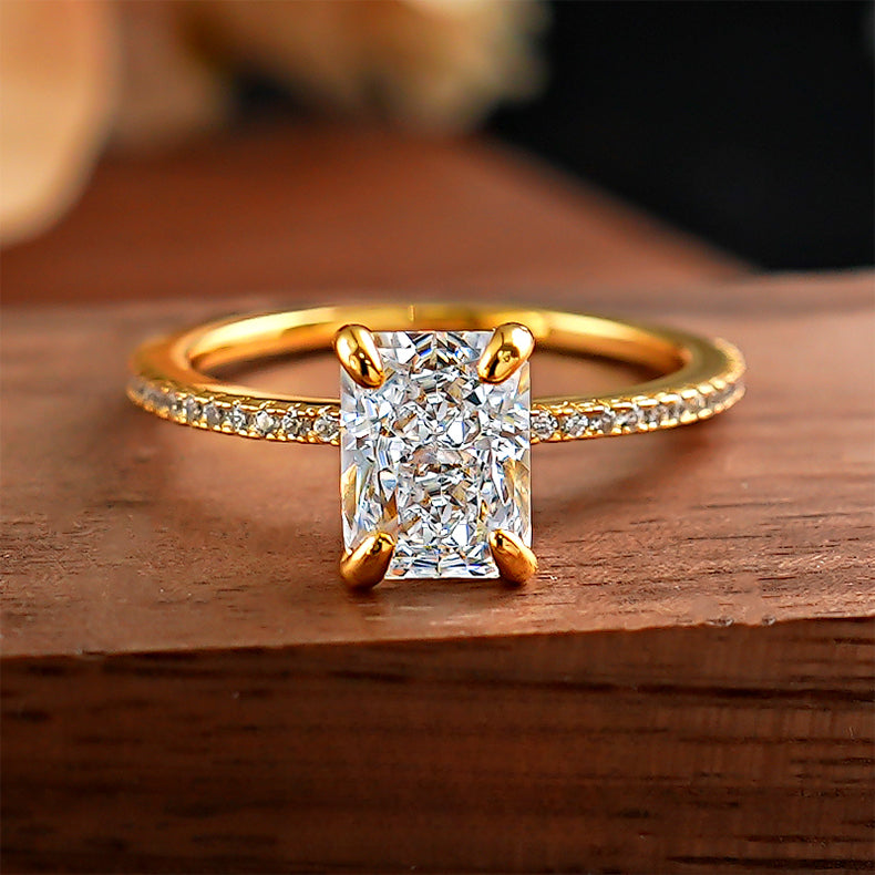 Simple 2.0 CT Radiant Cut Golden Tone Ring