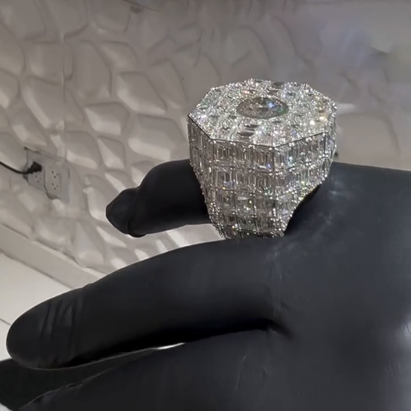 Luxury Handmade 3ct Round Cut Center Stone With Emerald Cut Side Stones White Sapphire Men's Ring