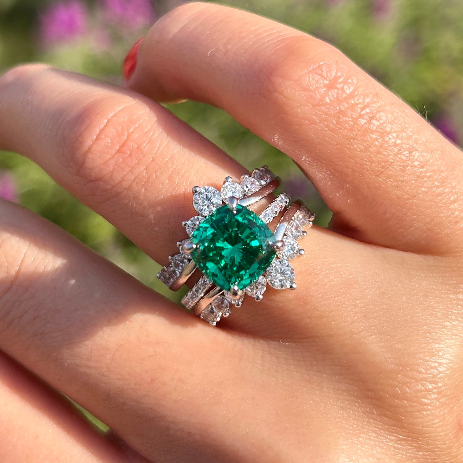 Stunning Green Cushion Cut Insert Bridal Sets In Sterling Silver