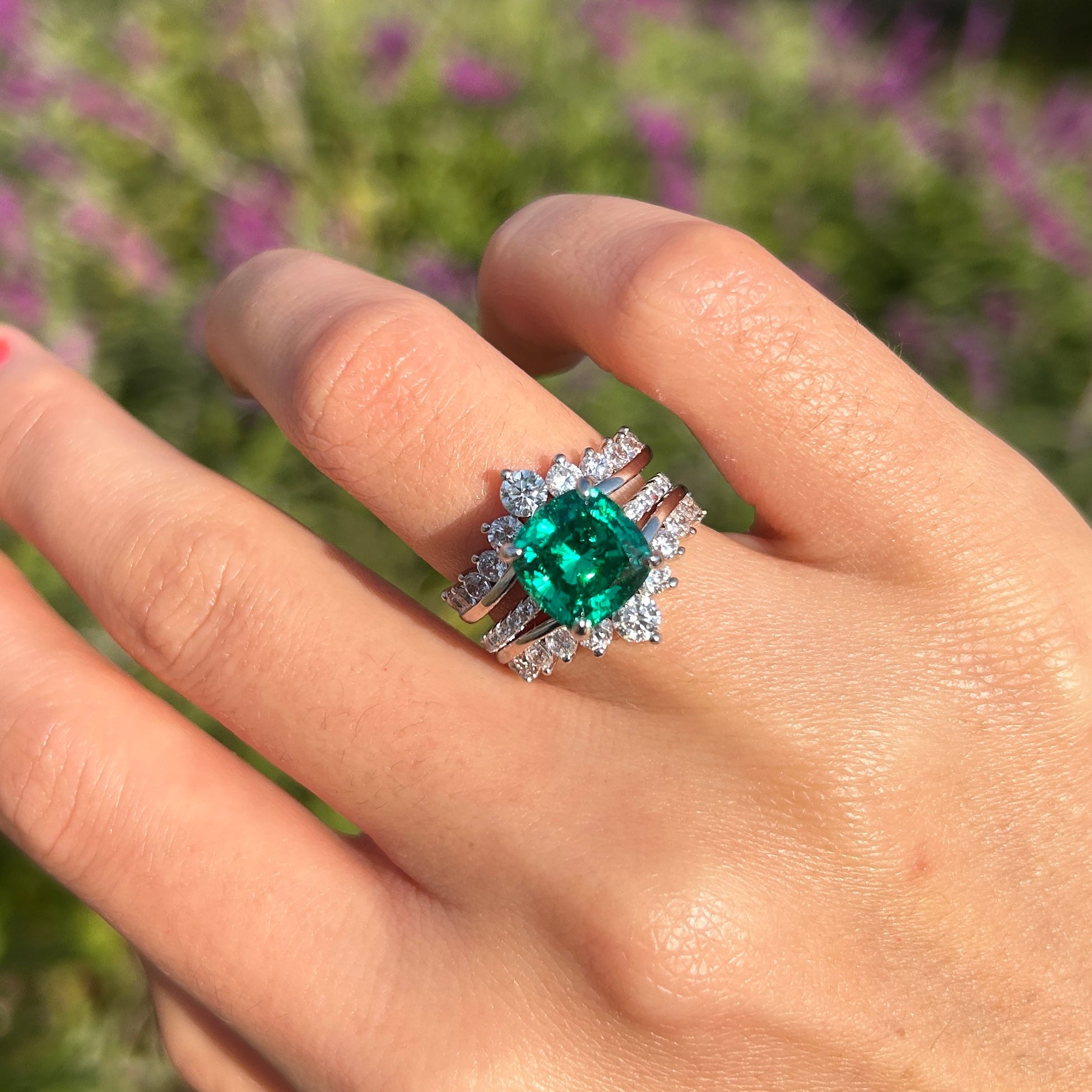 Stunning Green Cushion Cut Insert Bridal Sets In Sterling Silver