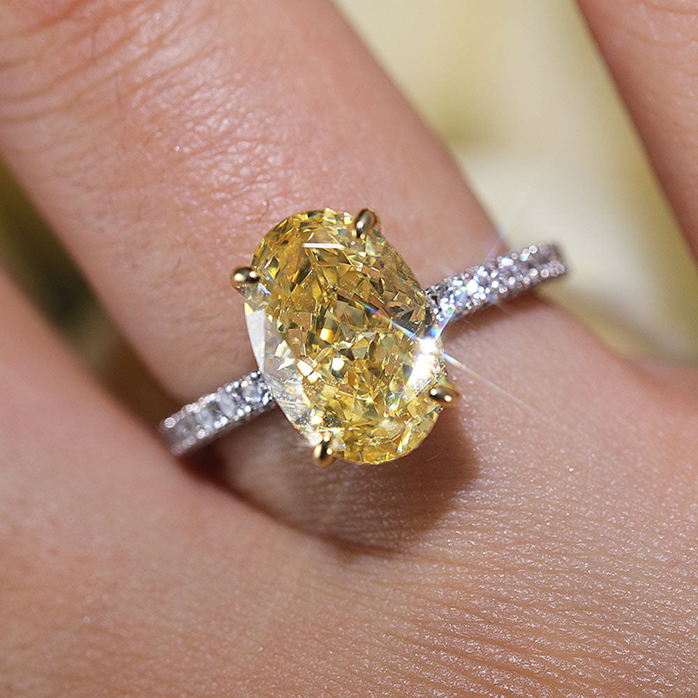 Vintage Yellow Oval Cut Sterling Silver Engagement Ring