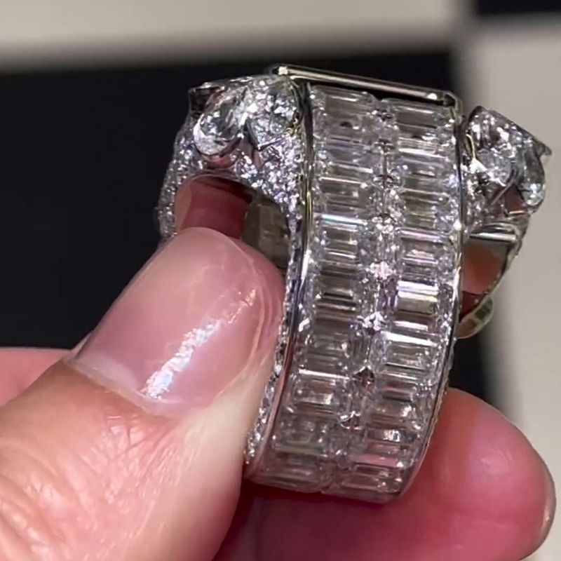 Luxury Halo Emerald Cut Handmade Men's Ring in Sterling Silver