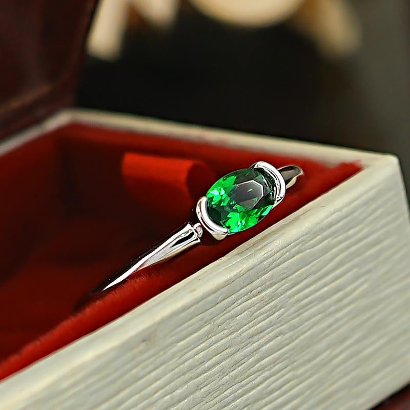Simple Green Oval Cut Sterling Silver Ring