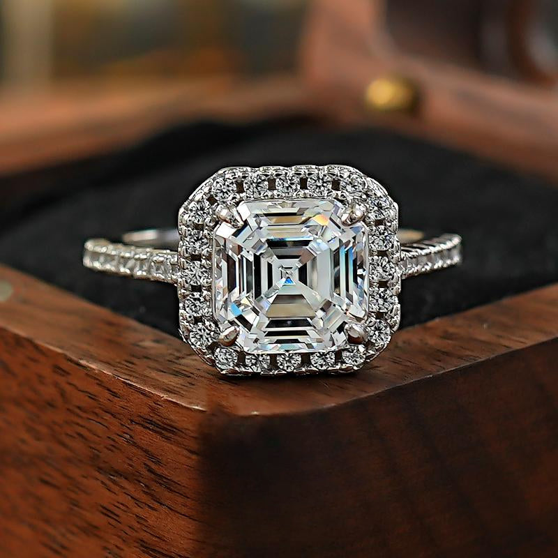 3.0 CT Asscher Cut Sterling Silver Ring