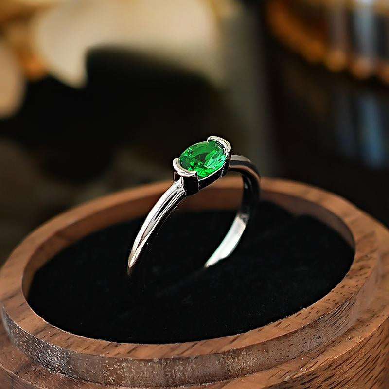 Simple Green Oval Cut Sterling Silver Ring
