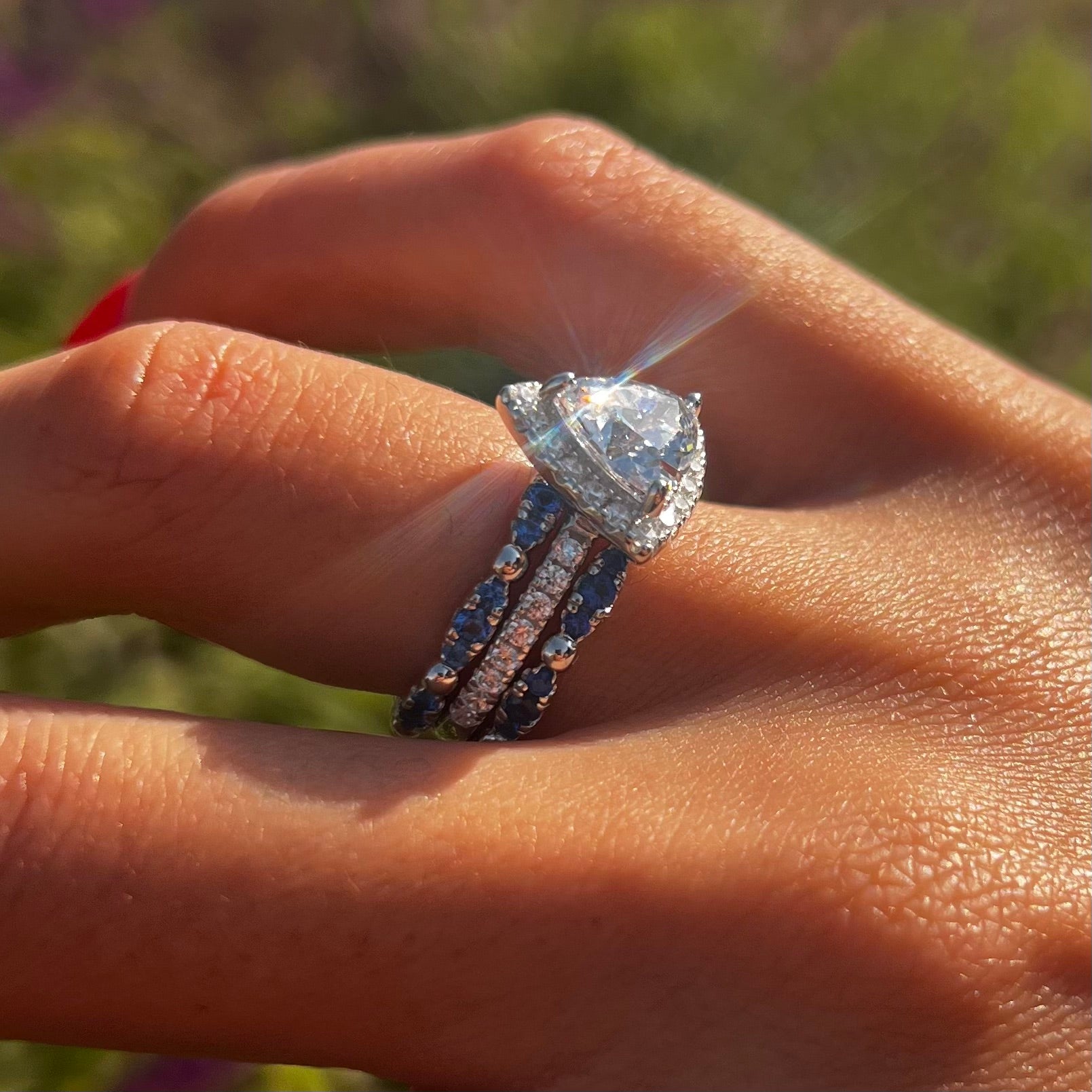 Luxury 3 Pcs Triangle Shape Sterling Silver Bridal Set