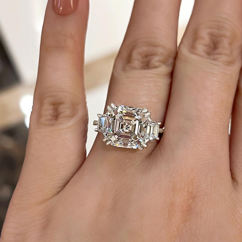 Exclusive Asscher Cut Three Stone Engagement Ring In Sterling