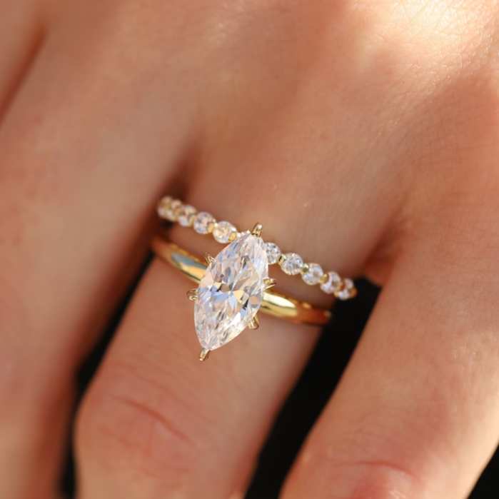 Marquise Cut Solitaire Engagement Ring Half Eternity Band in