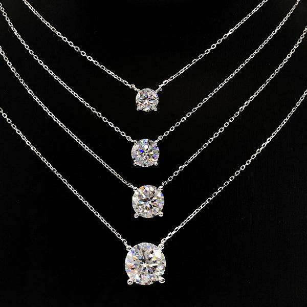 Moissanite Classic 4 Prong Round Cut Sterling Silver Pendant Necklace