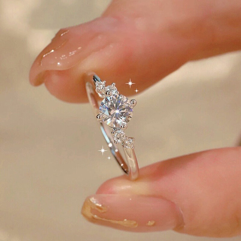 1CT Round Cut Lunaire Cluster Moissanite Engagement Ring in Sterling Silver