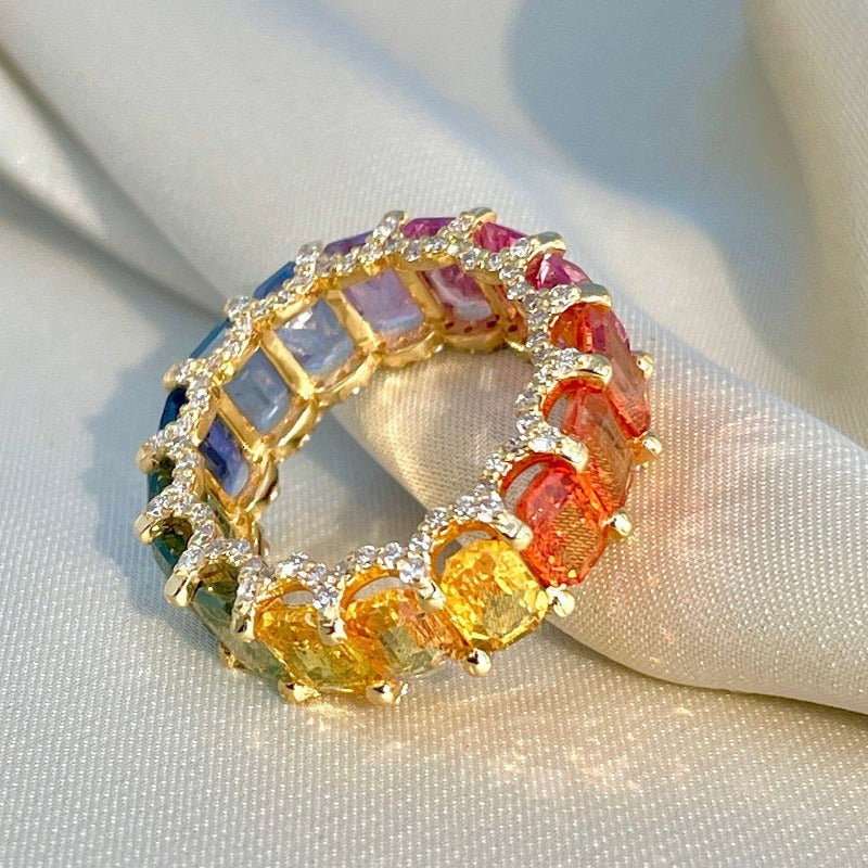 Eternity Band Rainbow Gem Jewelry Natural Tourmaline Wedding Ring - Main Image