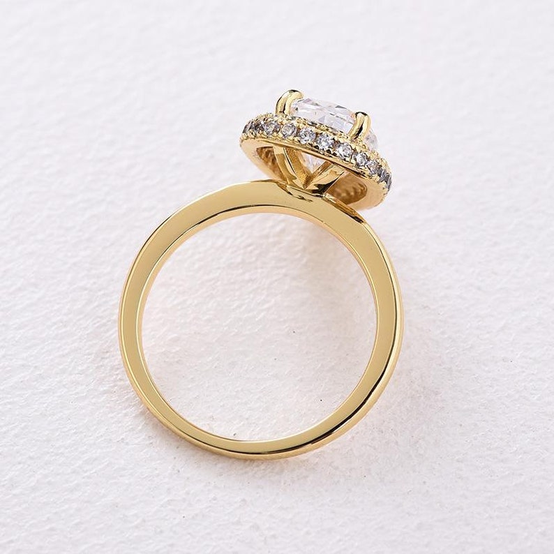 Halo Pear Cut Golden Tone Engagement Ring