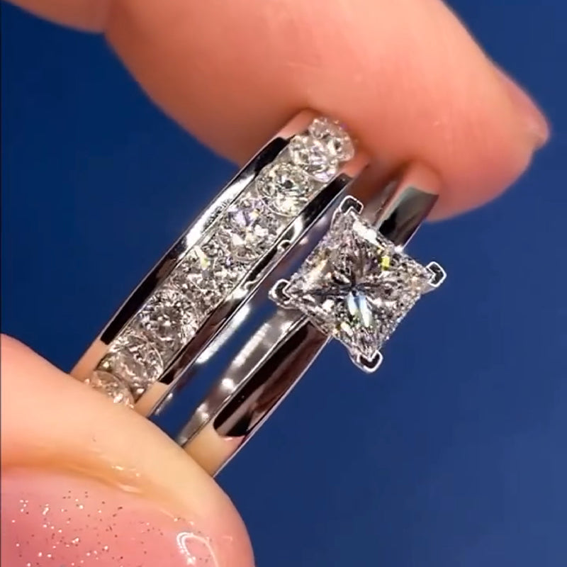 2Pcs Princess Cut Bridal Set in Sterling Silver – Shine of Diamond