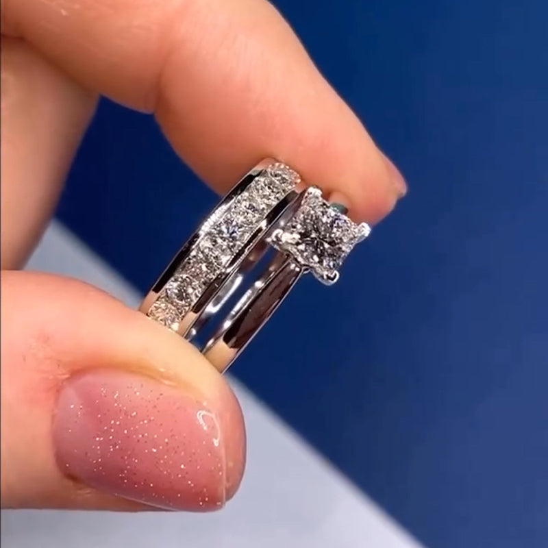 2Pcs Princess Cut Bridal Set in Sterling Silver