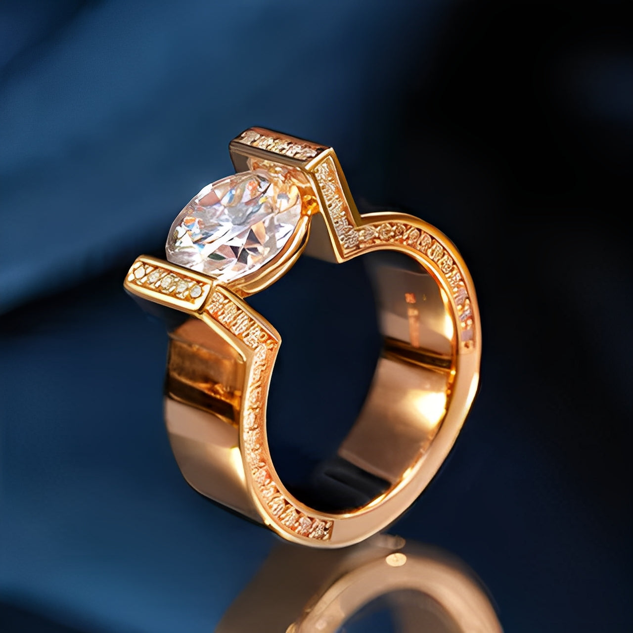 Round Cut Rose Golden Tension-set Engagement Ring