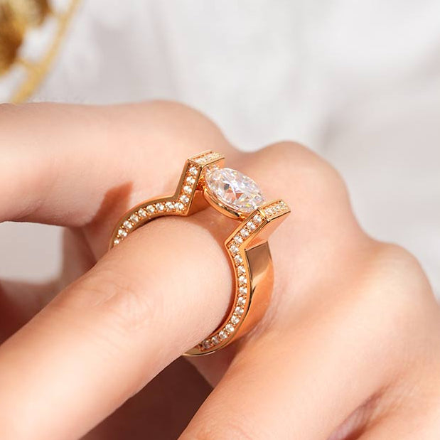Round Cut Rose Golden Tension-set Engagement Ring