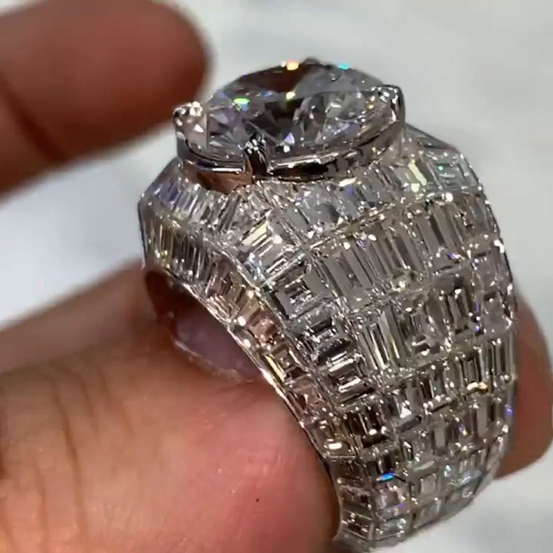 Luxury 6ct Round Cut With Emerald Cut Band Handmade Men's Ring