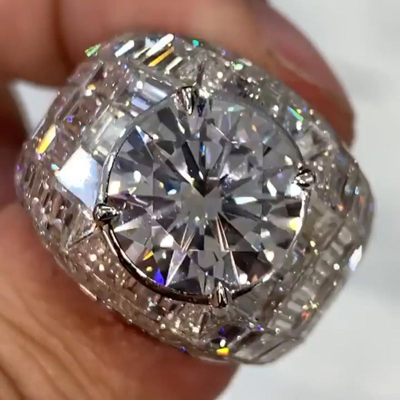 Luxury 6ct Round Cut With Emerald Cut Band Handmade Men's Ring