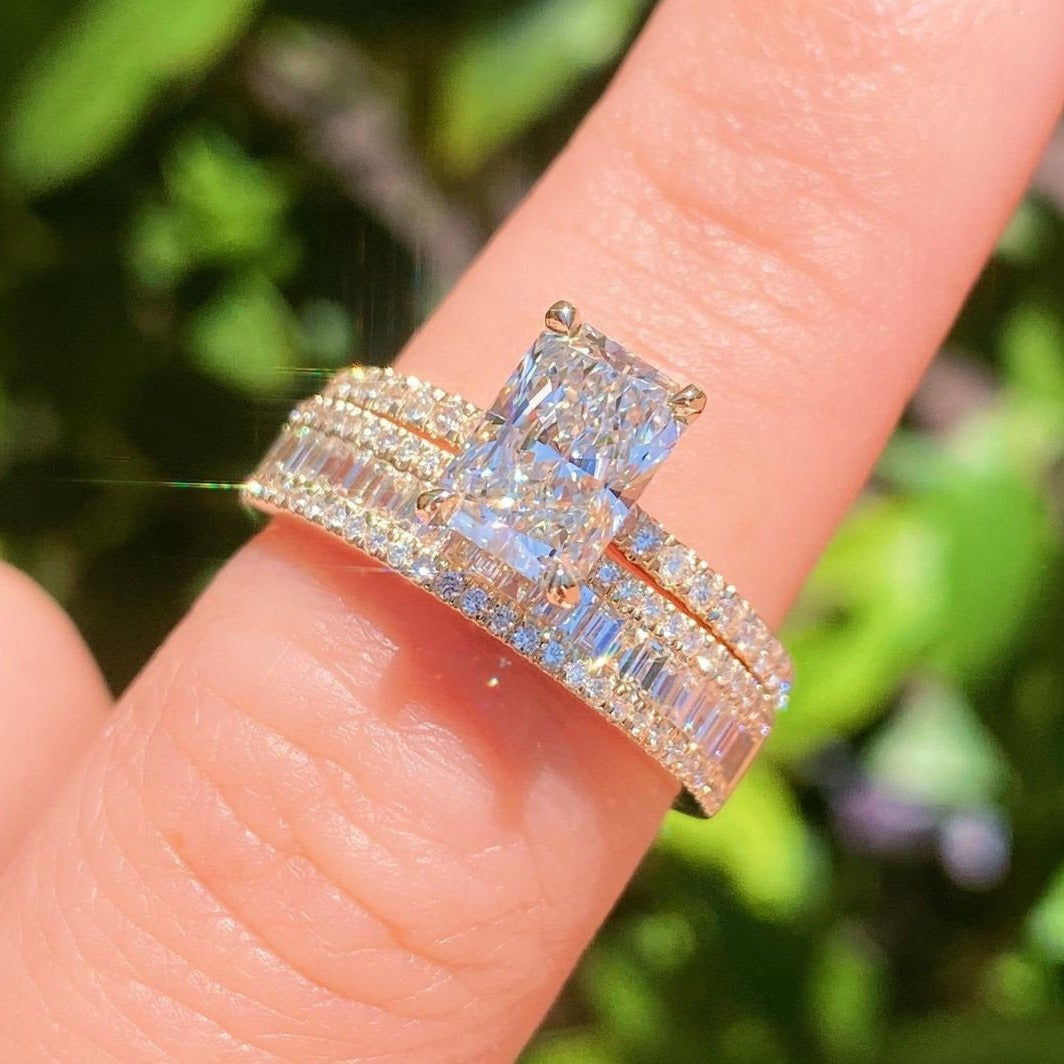 Radiant Cut Engagement Ring Baguette Diamond Eternity Band