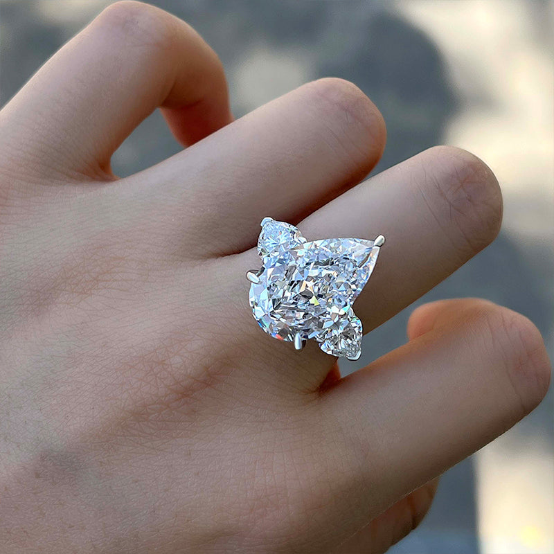Three Stone Pear Cut Engagement Ring In Sterling Silver